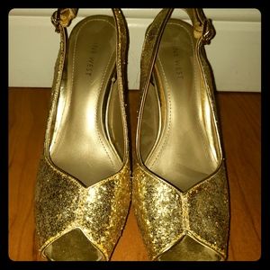 Nine West Gold Peep Toe Glitter Shoes